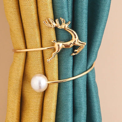 New Simple Light Luxury Curtain Ties Metal Reindeer Pearl Free Perforated Fawn Curtain Clip Curtain Decoration Accessories