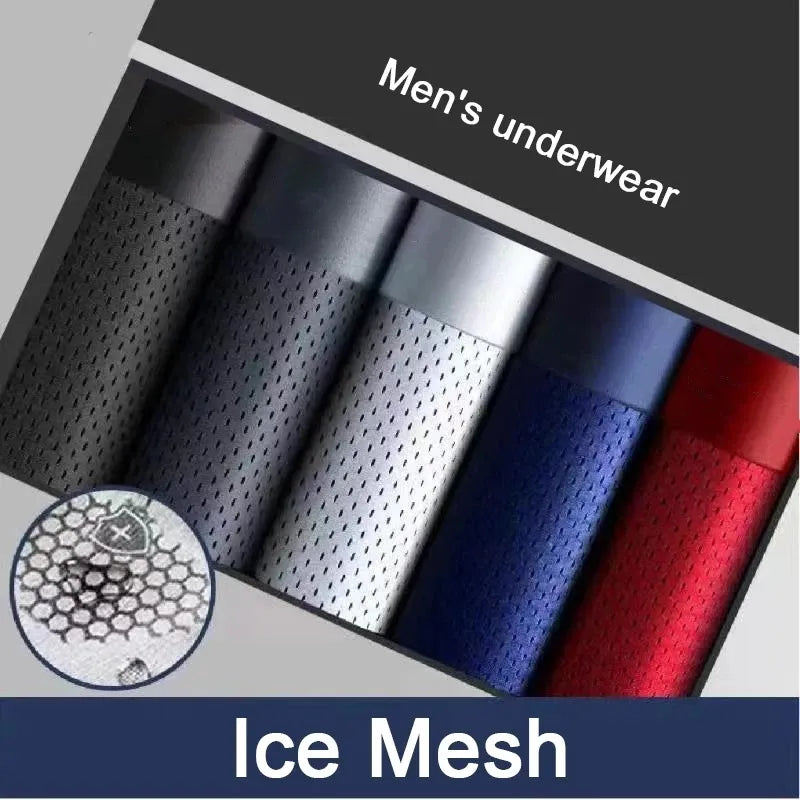 Pack of 4  Men Boxer Shorts Men Underwear Silk Mesh