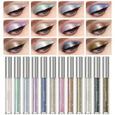 QiBest 15 Colors Glitter Liquid Eyeshadow Waterproof Lasting Shimmer Metallic Easy To Makeup Professional Eye Shimmer Eyeshadow