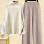 Fall Winter Warm Two Piece Sets Womens Outfit Office Ladies Elegant Turtleneck Knitted Loose Sweater And Woolen Pants Sets 4XL