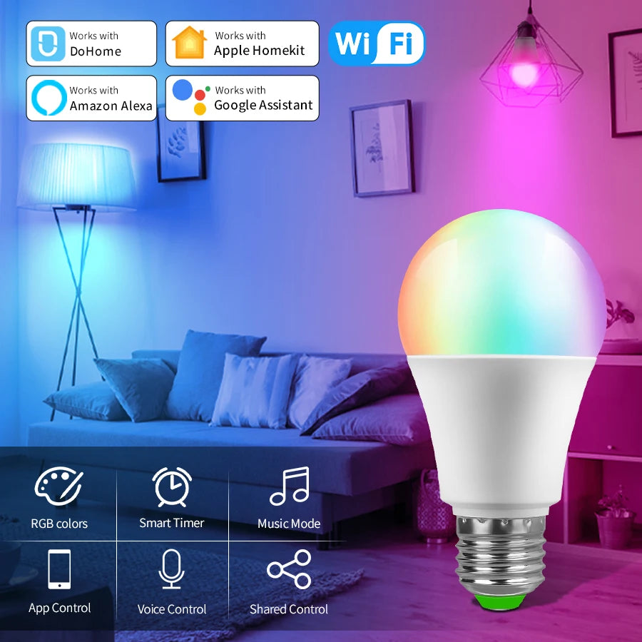 Smart Wifi Bulb Homekit Alexa E27 Led Bulb 220V 110V For Apple Android Dohome Siri Voice Control Google Home Timer Function RGB