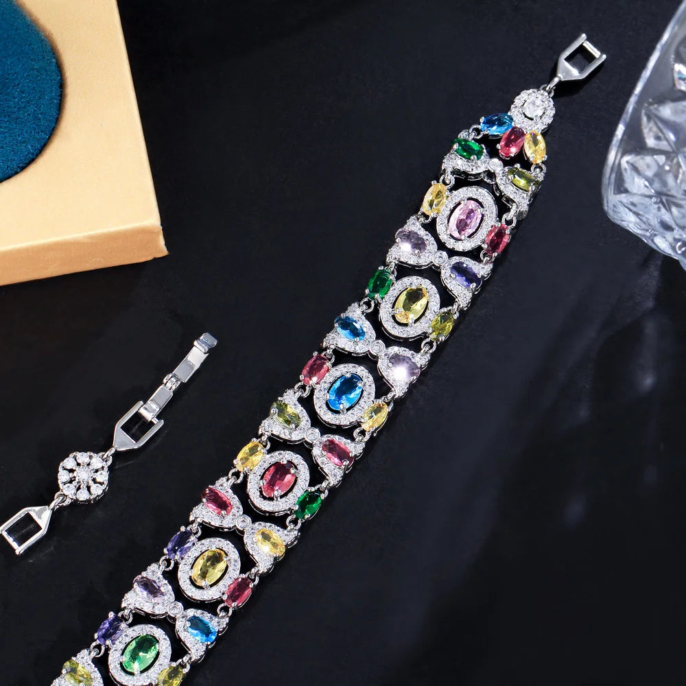 CWWZircons Elegant Bling Green Cubic Zirconia Chain Link Party Bracelets for Women Vintage Ethnic Wedding Bridal Jewelry CB335