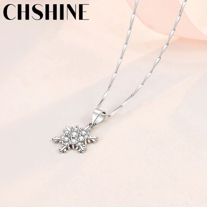 CHSHINE 925 Sterling Silver Snowflake Zircon 16-30 Inch Pendant Necklace For Women Wedding Party Gift Fashion Jewelry