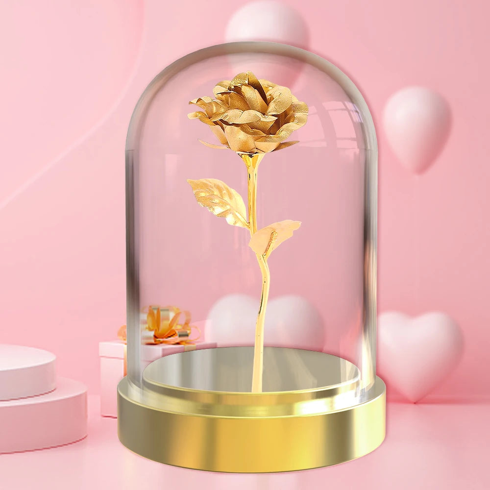 Golden Foil Rose Valentine Day Teacher Day Gift Creative Gift Plastic Simulated Flowers Home Vase Decoration Wedding Supplies