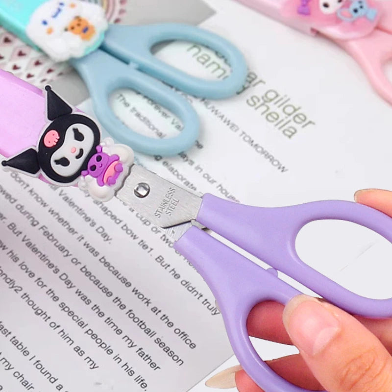 Kawaii Sanrio Safety Scissors with Cover Kuromi Hello Kitty My Melody Scissors Cute DIY Cutting Set School Stationery Supplies