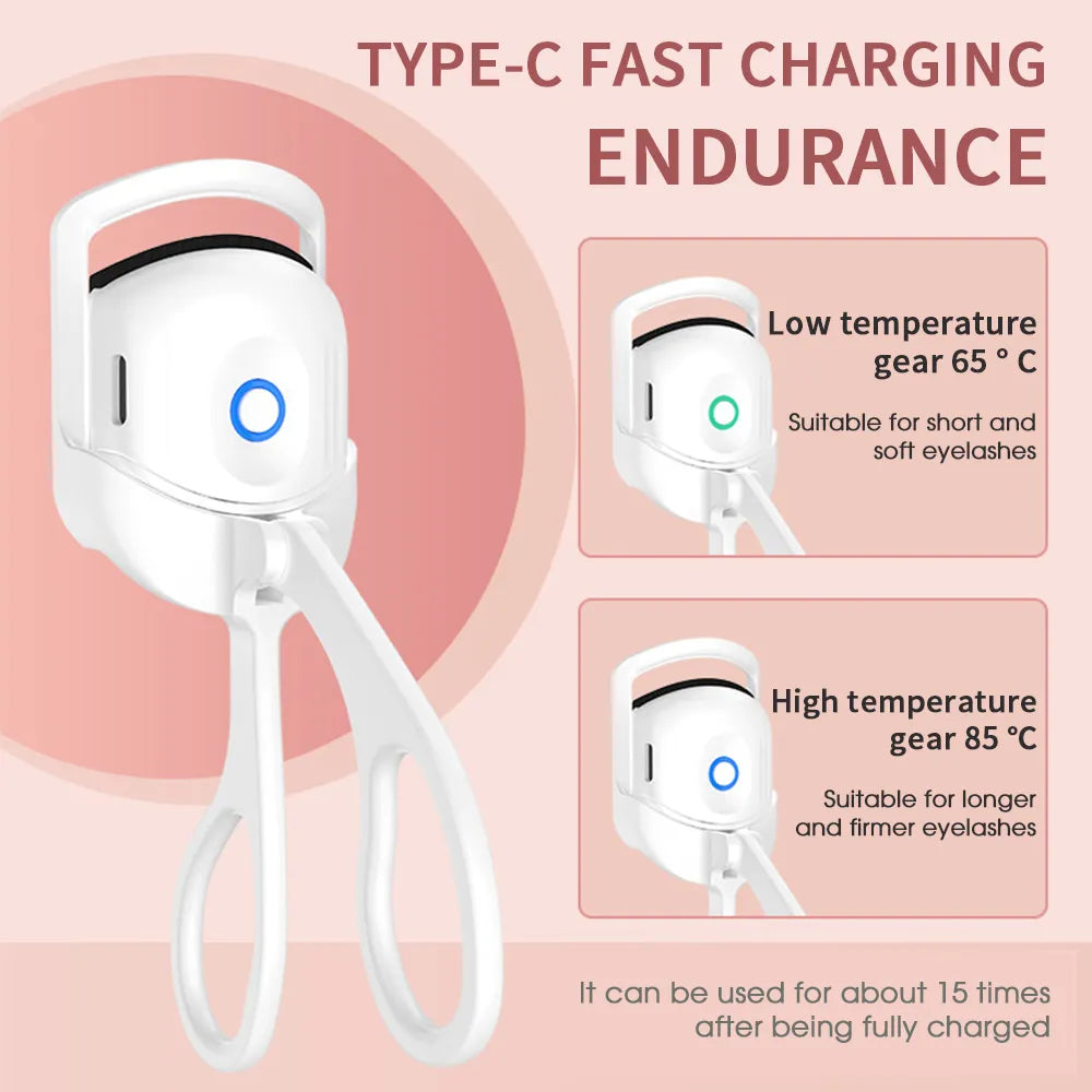 Electric Heated Eyelash Curler Mini Eyelashes Curls Thermal Eyelash Curler Temperature Control Charging Long Lasting Makeup Tool