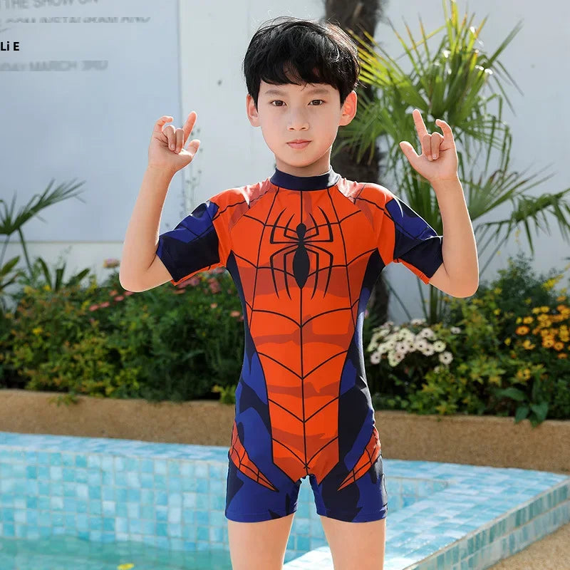 Kids Swimsuit Boy's Onesie Spiderman Long Sleeve Baby Sun Protection Quick Dry Equipment Thermal Bath Wholesale