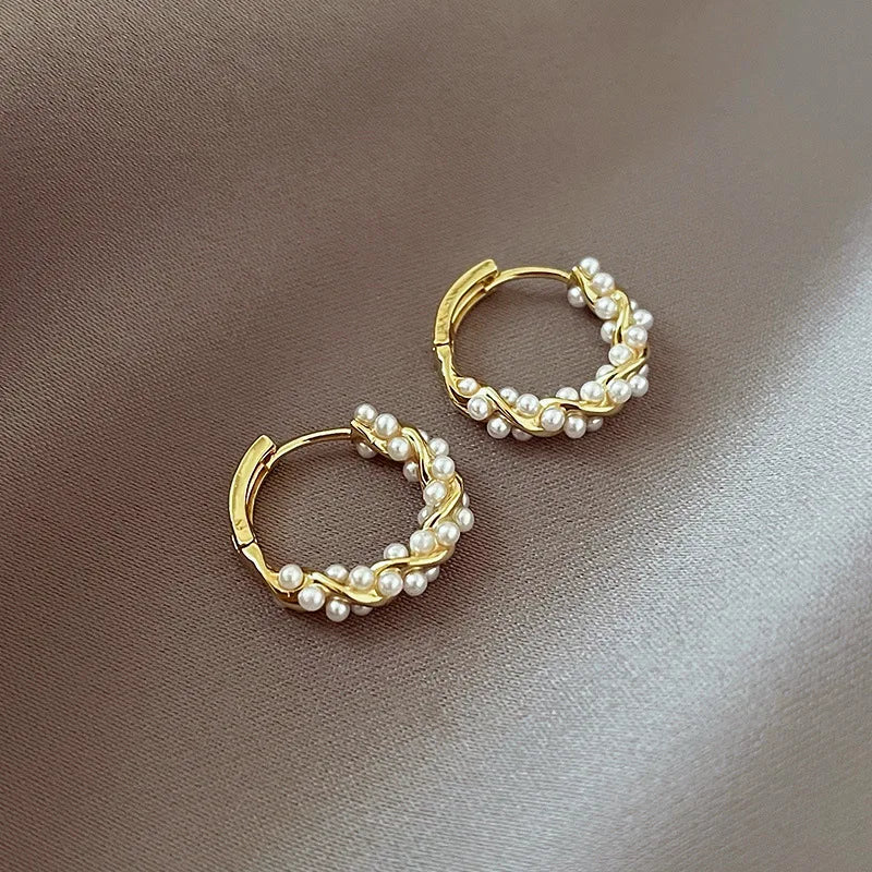 2022 Korean New Simple Temperament Circle Pearl Earrings Fashion Small Versatile Earrings Women's Jewelry