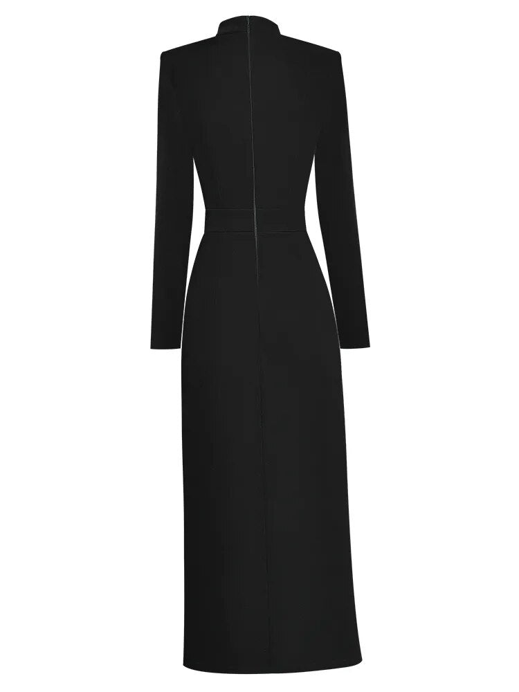 ZJYT Runway Autumn Midi Dresses for Women 2023 Elegant Black Green Vestidos Long Sleeve Straight Party Robe Femme Plus Size XXL