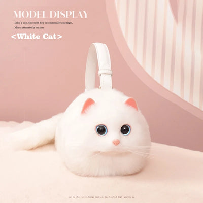 2023 New Fashion Plush Bag Women Animal Mini White Cat Shoulder Bag Girls Cute Fur Mobile Phone Bag Ladies Female Purse Chain