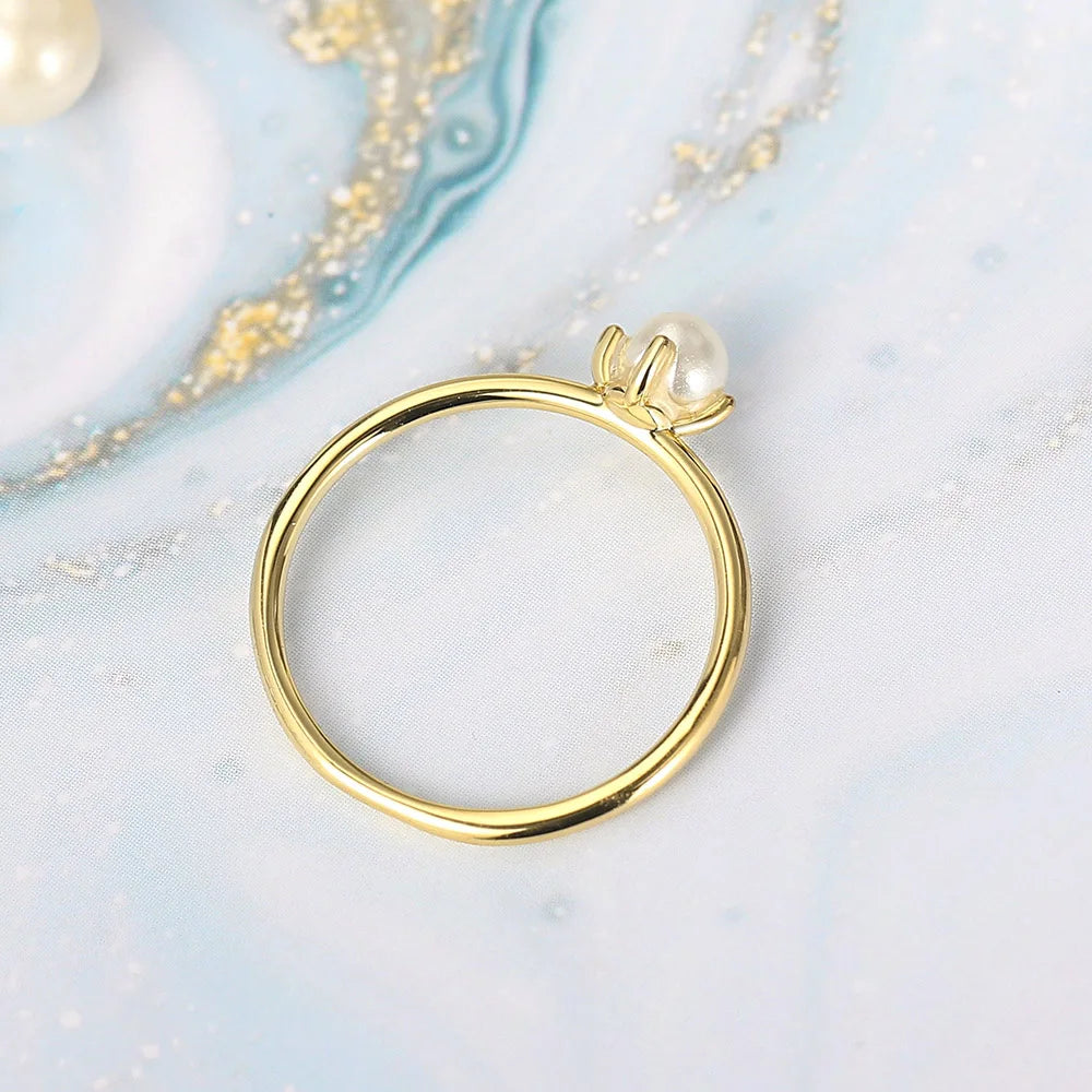 ZHOUYANG Ring For Women Delicate Mini Pearl Thin Ring Minimalist basic Style Light Yellow Gold Color Fashion Jewelry