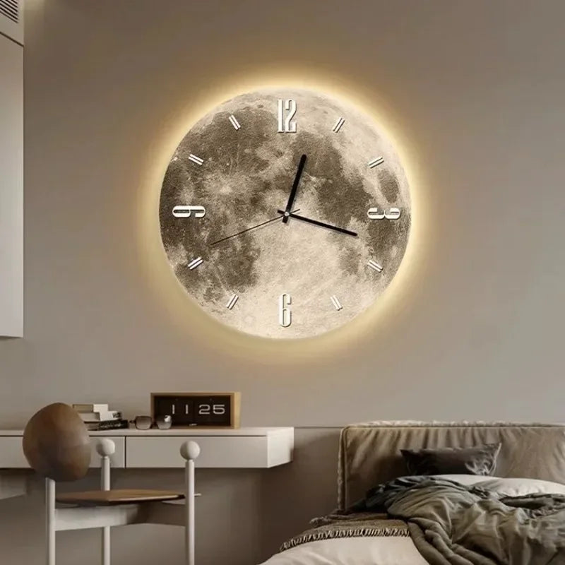 Advanced Sense Wall Clock Living Room Home Decorative Painting Wall Hanging Creative Clock with Light