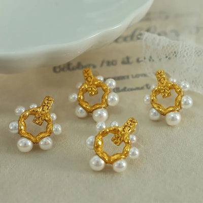 Stainless Steel 18k Gold-plated Waterproof Accessories Earrings Fashion Irregular Ocean Pearl Design Jewelry Earrings 2024 New