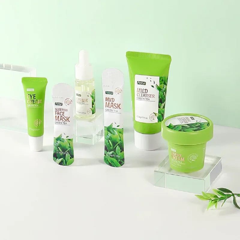 Face Skin Care Set Green Tea Essence Facial Cleansing Moisturizing Oil Control Cream Repairing Eye Cream Korea Skin Care Kit