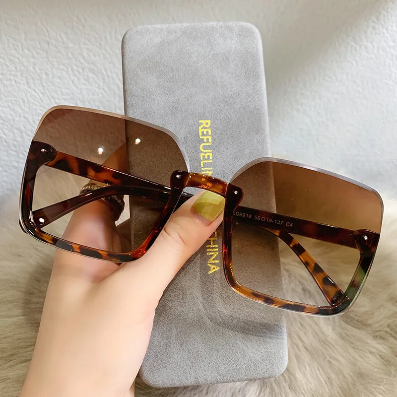 2023 Half Frame Square Sunglasses for Women Trendy Brand Design Gradient Green Sun Glasses Men Shades UV400 Korean Style Oculos