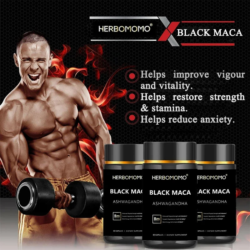 Black Maca Booster for Men - Maca Supplements for Health, Energy & Endurance, Muscle Mass