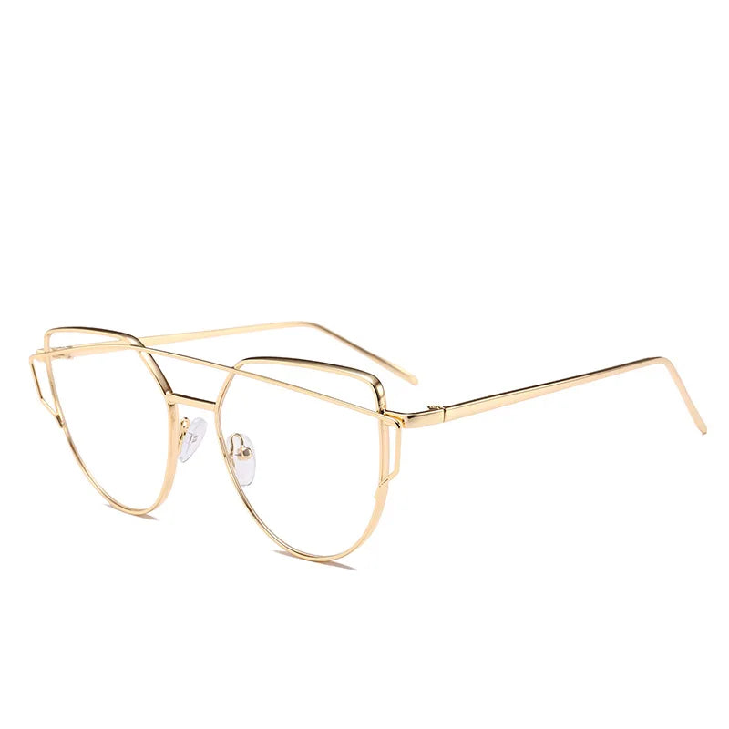 quality vintage Cat Eye glasses clear lens men women fashion gold metal frame eyeglasses oversized black 2022