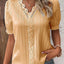 Women's Summer New Top 2024 Solid Sexy V-Neck Hollow Short Sleeve Shirt Fashion Splice Plus Size Blouse Loose Street Apparel