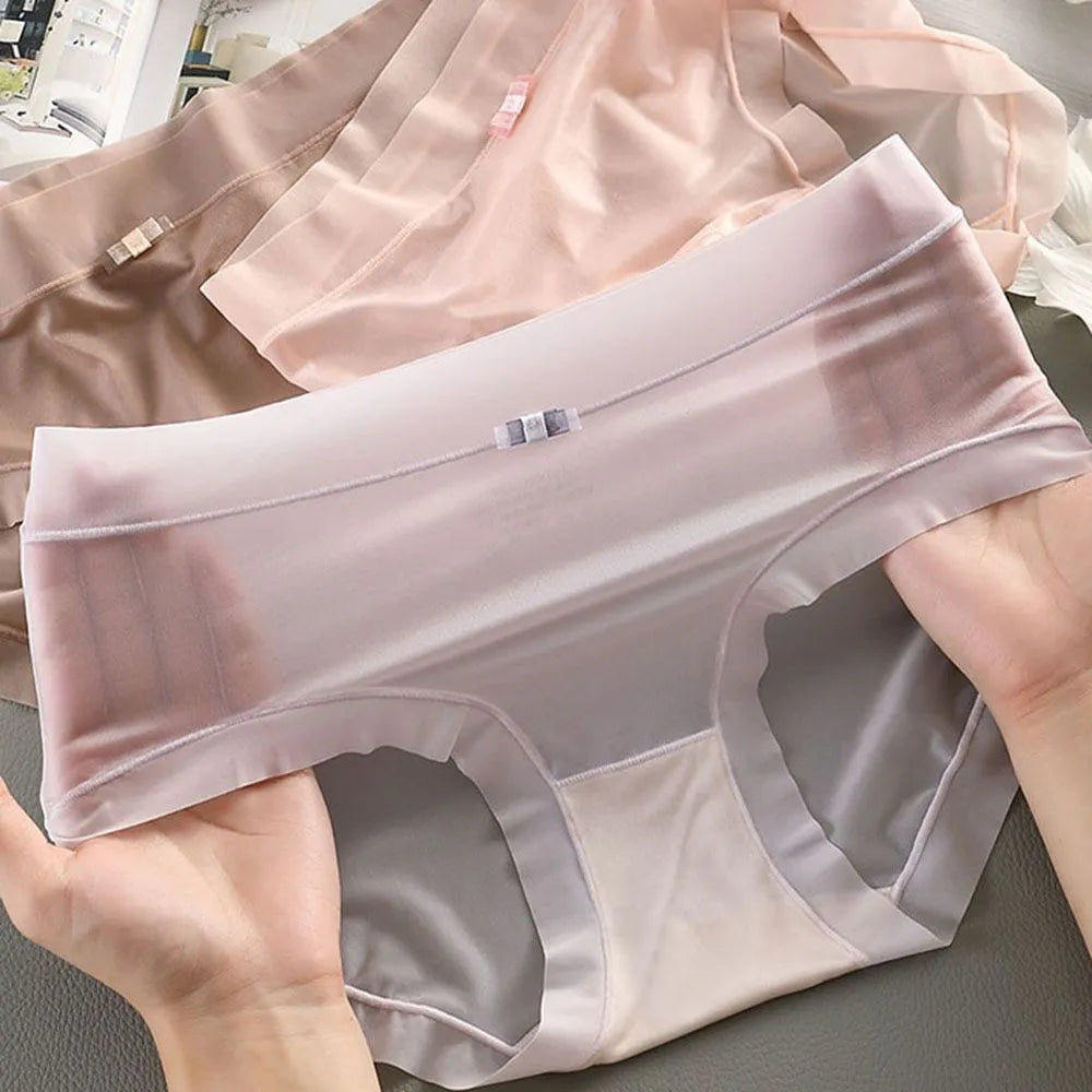 Ice Silk Panties for Women Transparent Briefs Seamless Breathable Middle Rise Underpants Comfort Soft Underwear Women