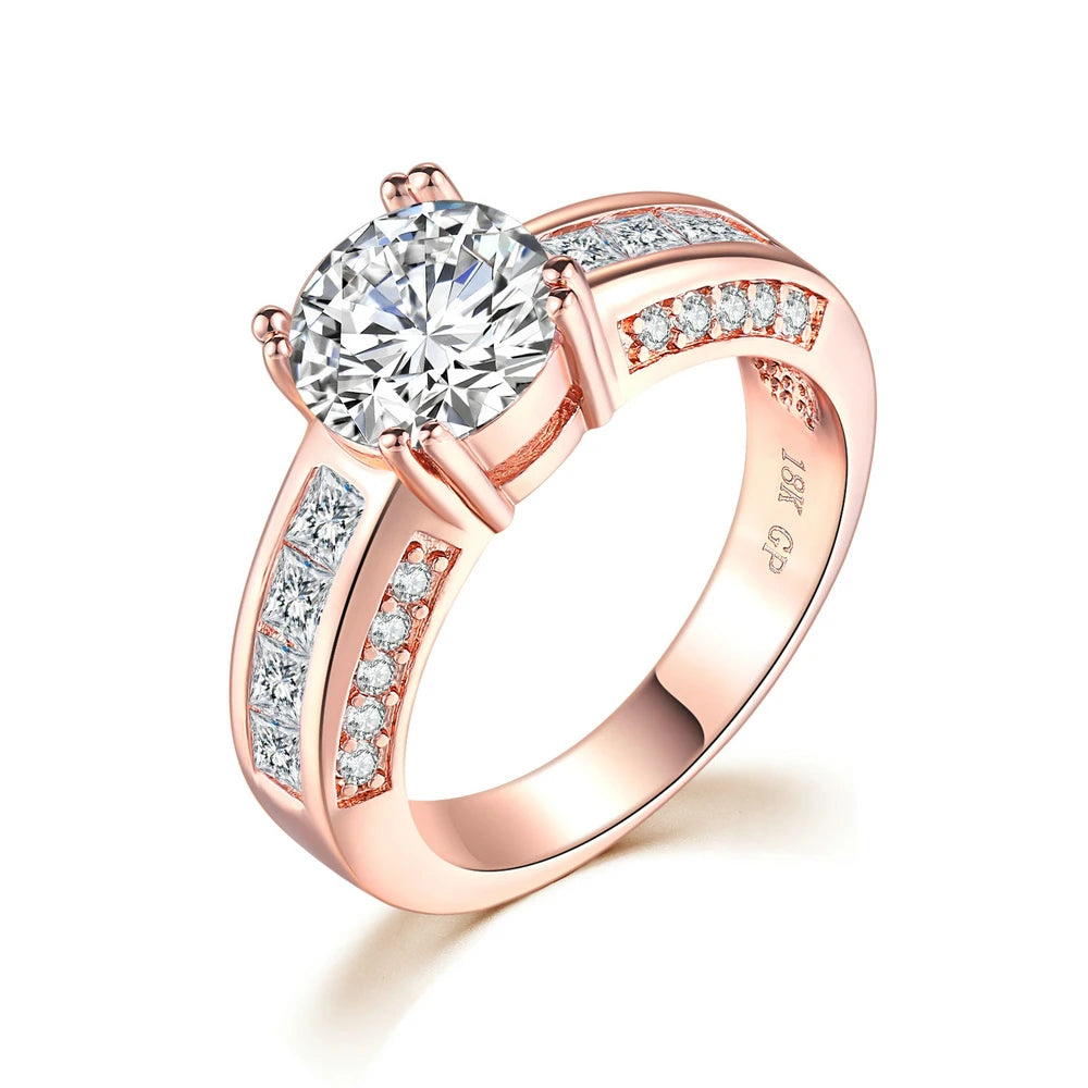 Proposal Crystal Rings for Women Rose Gold Color Zirconia Wedding Engagement Dating Girlfriend Gifts Fashion Jewelry R036