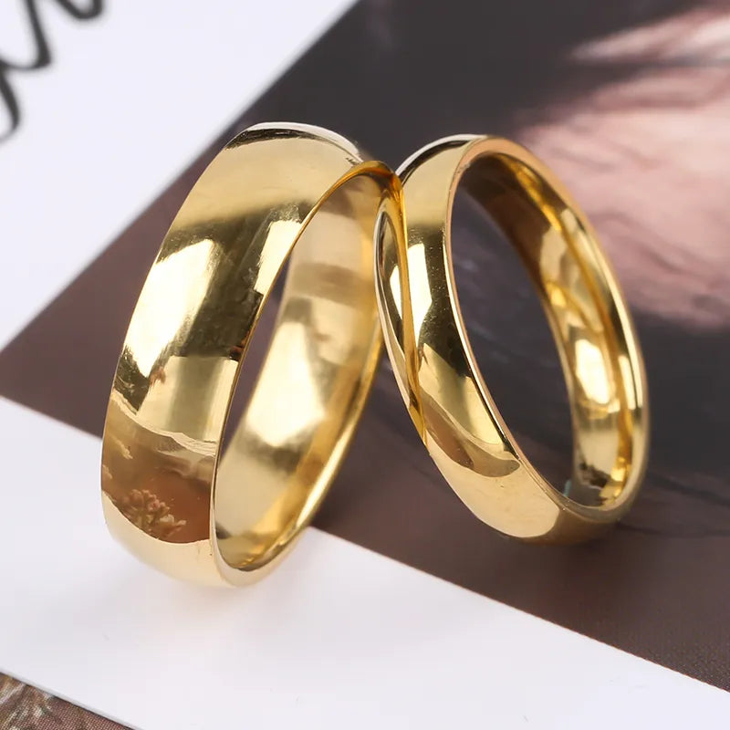 2023 New Fashion Simple Smooth Stainless Steel Ring for Women and Men Classic Gold Color Couple Rings Wedding Engagement Jewelry