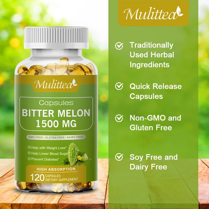 Mulittea Organic Bitter Melon Extract Capsules Blood Sugar Balance Health Diabetes Detoxification Skin Beauty Digestive Health