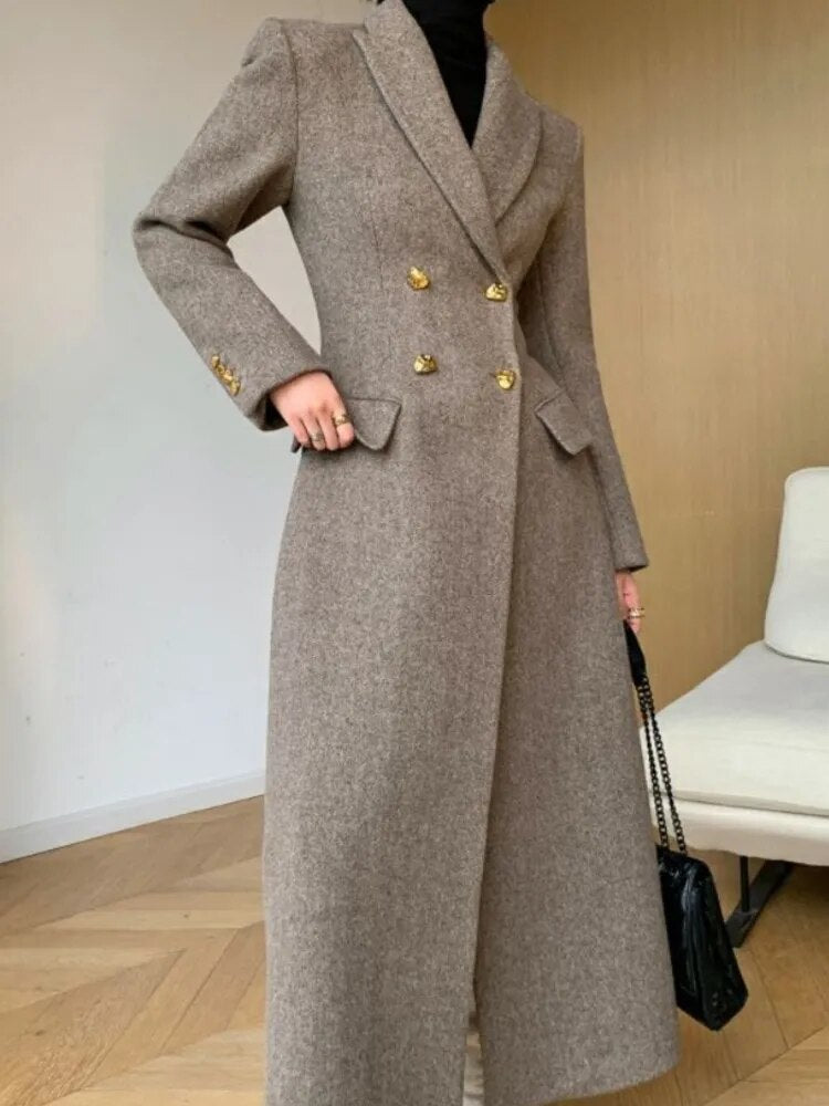 Women's Woolen Long Coat Autumn/Winter New Retro High-end Temperament Waist Length Woolen Jacket Female Office Lady Fashion Coat