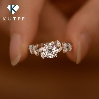 1carat Leaf Moissanite Diamond Engagement Rings for Women 925 Sterling Silver Plated 18k White Gold Wedding Band Promise Ring