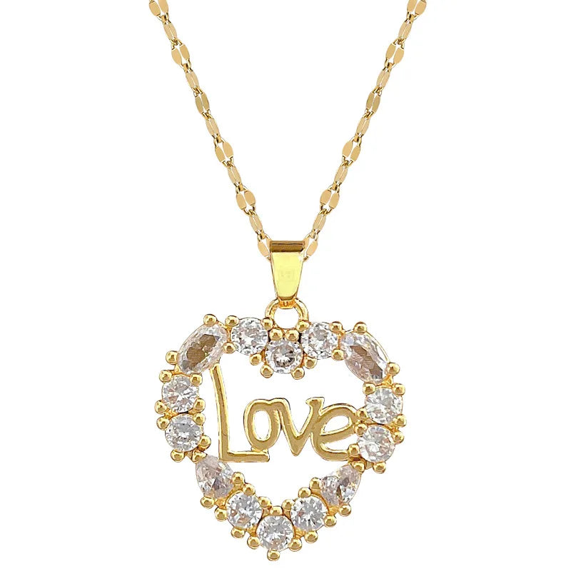 Fashionable Micro-embellished Jewelry Love Necklace, Exquisite Retro Style, Light Luxury and Versatile Stainless Steel Pendant