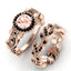 2 Pieces/set Exquisite Rose Gold Color Black Zircon Ring Vintage Flower Vine Inlaid with Champagne Stones Wedding Ring Set