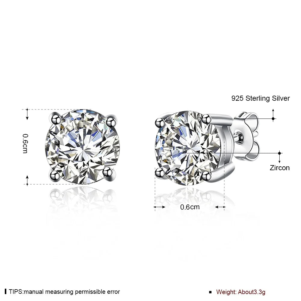 Hot sale Fine 925 Sterling silver diamond stud earrings for women fashion Charm party wedding classic jewelry Holiday gifts