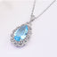 WOSIKATE Luxury Inlaid Navy Blue Topaz Water Drop Pendant Necklace For Women 925 Sterling Silver Fashion Chain Necklace Jewelry