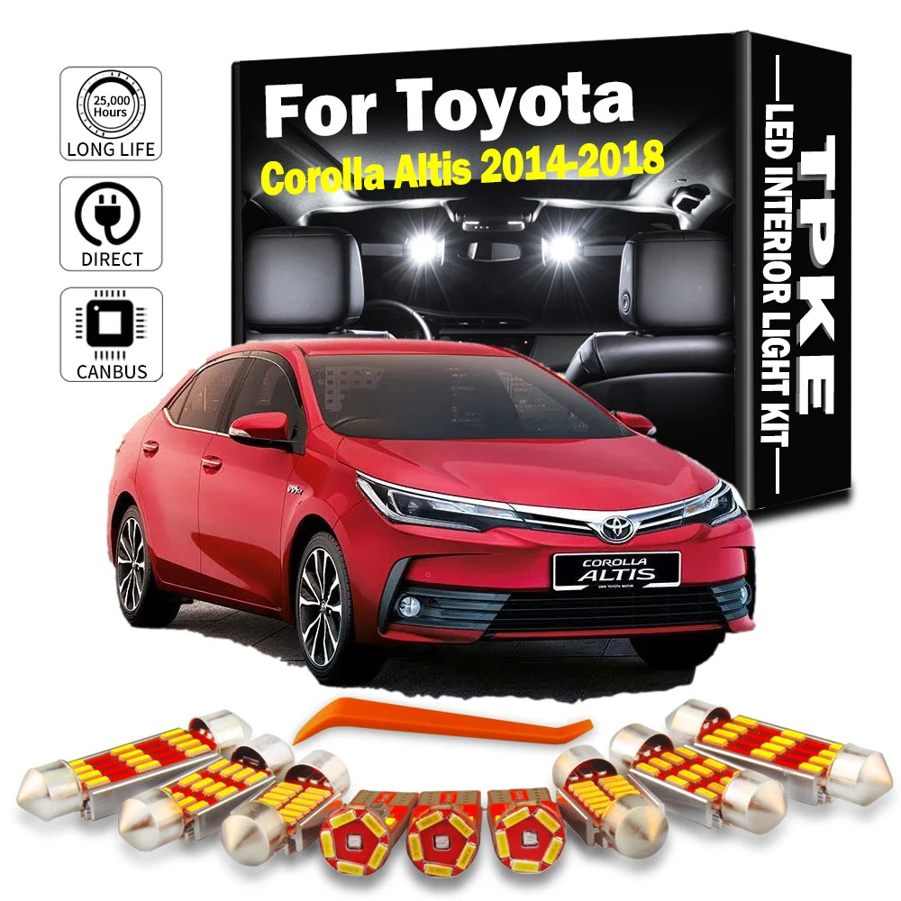 TPKE 14Pcs Car Accessories For Toyota Corolla Altis 2014 2015 2016 2017 2018 LED Interior Map Dome Trunk License Plate Light Kit