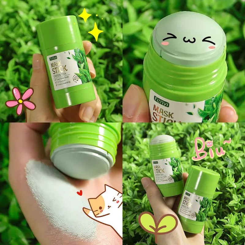 Green Tea Sakura Solid Facial Masks Stick Mud Mask Moisturizing Brightening Deep Cleaning Face Mask Facial Skin Care Products