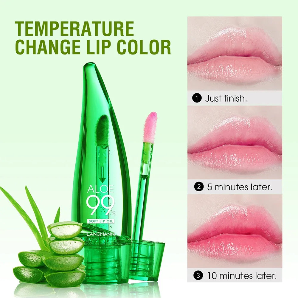 New 99% Aloe Vera Lip Balm Oil Temperature Color Changing Lipgloss Waterproof Moisturizing Long Lasting Lip Tint Makeup Cosmetic