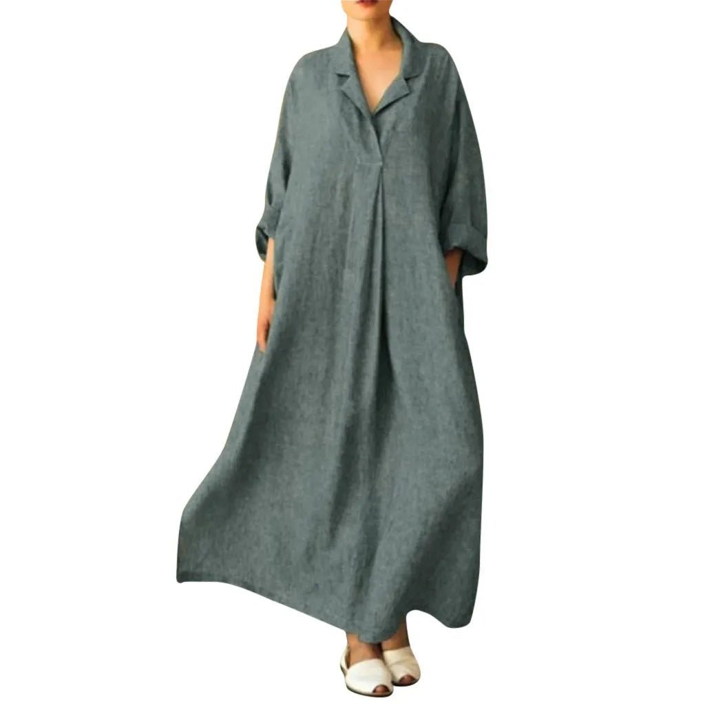 Plus Size 3XL 4XL 5XL 2023 Summer Dress Women Cotton Linen Pocket long Boho Dress for Women Bohemian Loose Solid Maxi Dresses