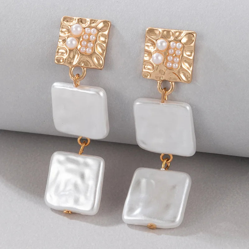 Bohemian Fashion Popular Earrings For Women Personalized Inlay Simple Blocks Pearl Like Style Versatile Piercing Vintage Jewelry