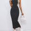 Women's Fashion Athleisure Style Knitted Black And White Striped Crew Neck Hollow-out Long Dress