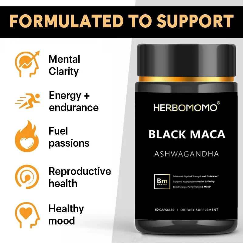 Black Maca Booster for Men - Maca Supplements for Health, Energy & Endurance, Muscle Mass