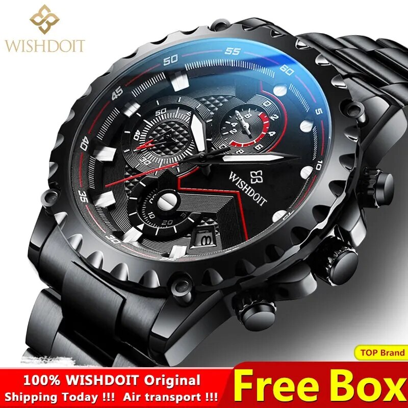 WISHDOIT Original Watch for Men TOP Brand Waterproof Sports Stainless Steel Chronograph 2022New Fashion Luxury Wrist Watches