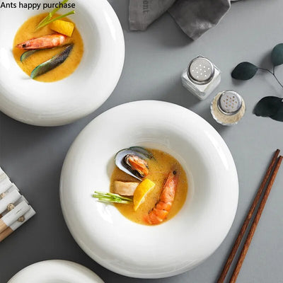 Creative White Ceramic Tableware Salad Dessert Bowl Snack Plate Household Table Decoration Cake Plate Kitchen Utensils Porcelain