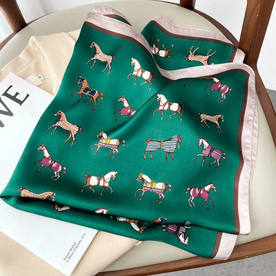 2022 Horse Print Female Silk Neck Scarf Square Hair Scarves Foulard Head Band Shawls Wraps Neckerchief Bandana Women