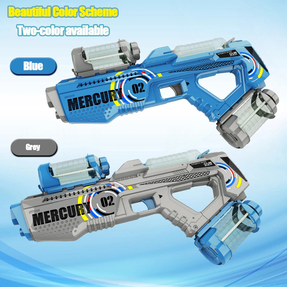 Outdoor Automatic Electric Water Gun with Light Rechargeable Summer Fully Continuous Firing Party Game Kids Splashing Toys Gifts