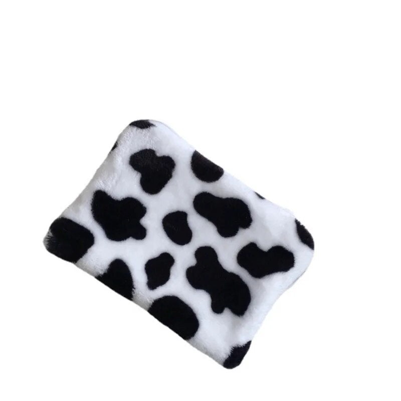 New Cute Cow Print Plush Coin Purses Mini Coin Wallet Bag Card Holder ID Credit Holder Pocket Women Girls Coin Purse