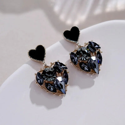 2023 New Fashion Women Black Rhinestone Love Earrings Delicate Sweet Earrings Women Party Birthday Gift Charm Jewelry Gift