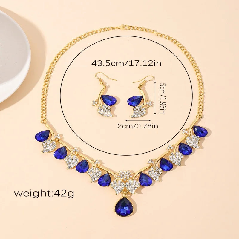 2024 Fashion  Zircons Bling Water Drop Zircon Necklace and Earrings Women Party 2pcs Jewelry Set for Wedding Brides