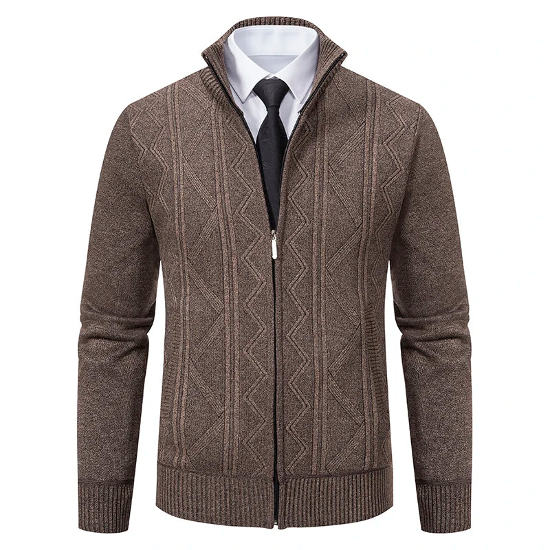 Thickened jacket men's autumn and winter warm trend line stand collar knitted cardigan sweater coat