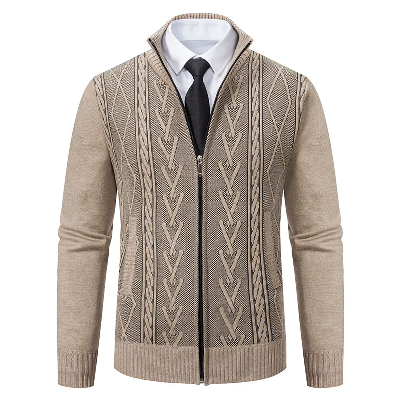 Thickened jacket men's autumn and winter warm trend line stand collar knitted cardigan sweater coat