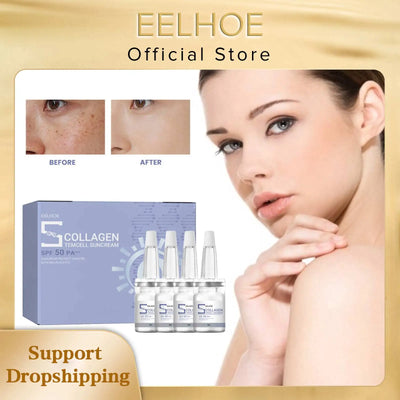 EELHOE Suncream Serum for Face Collagen Improves Black Dry Skin Anti-UV Moisturizing Brightening SPF50+ Whitening Suncream Serum