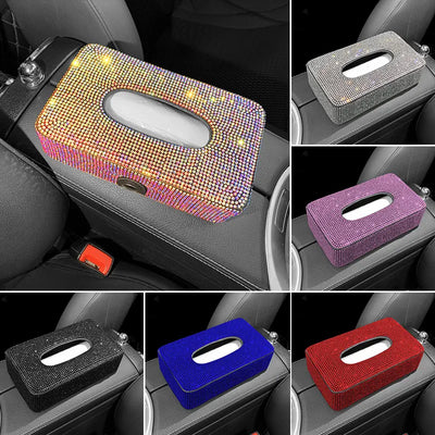 New Luxury Rhinestone Car Tissue Box Holder Block-type Tissue Box for Center Console Armrest Box Seat Back Bling Car Accessories